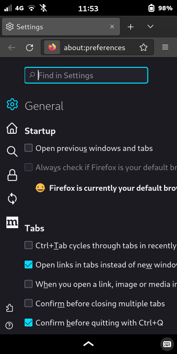Firefox - settings